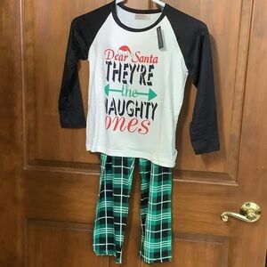 Festive Kids Pajama Set - Black and Green Plaid
